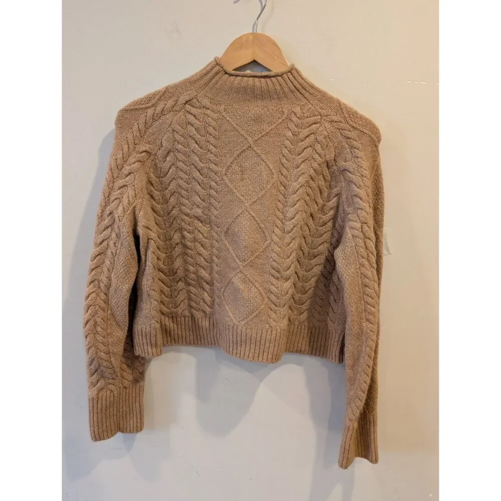 J CREW Tan Camel Rollneck Cable Knit Sweater XXS Preppy Classic